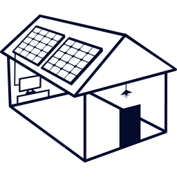 solar powered house building with solar panels on the roof